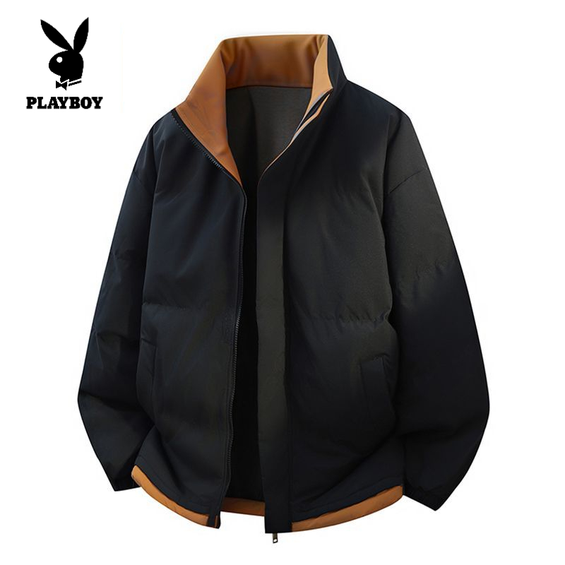 花花公子立领棉服男冬季潮流新款简约撞色保暖棉衣防寒棉袄外套潮