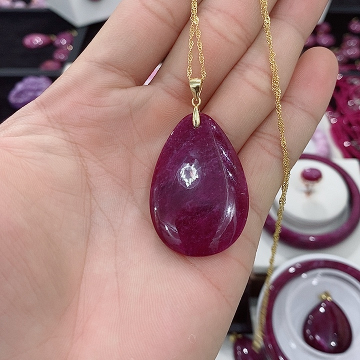 红宝石吊坠银S925镶嵌