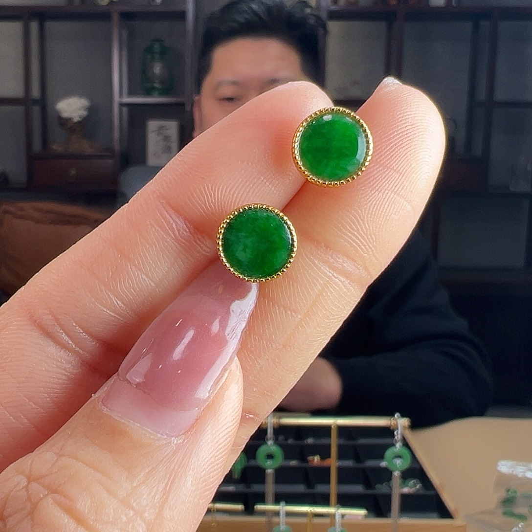 翡翠银S925镶嵌耳饰耳环85