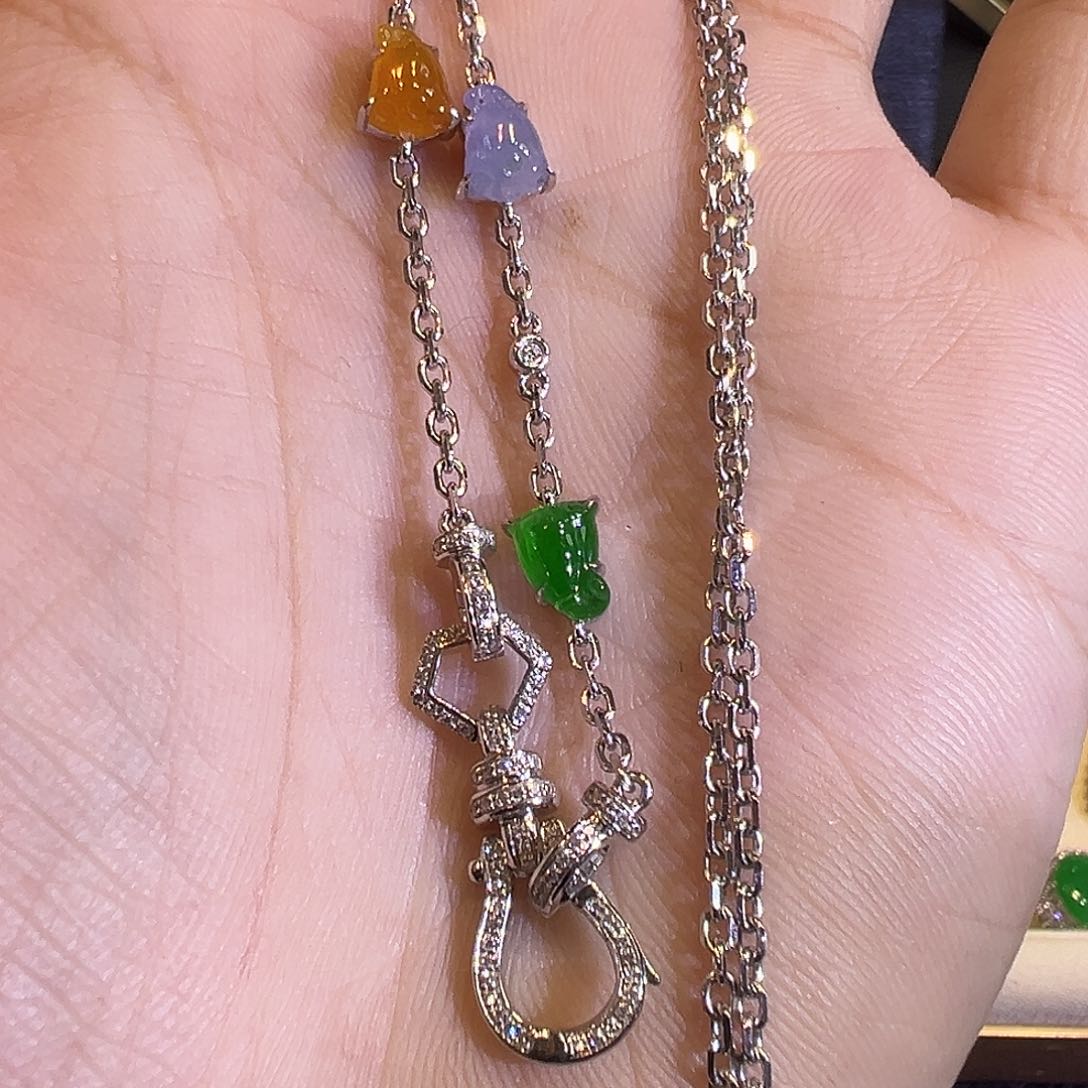 翡翠颈饰18K金镶嵌精工日常百搭三提溜万能链