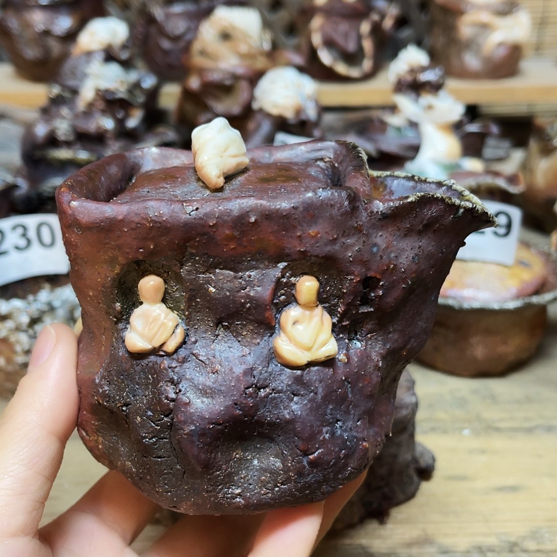 杯柴烧粗陶手捏宝瓶特价