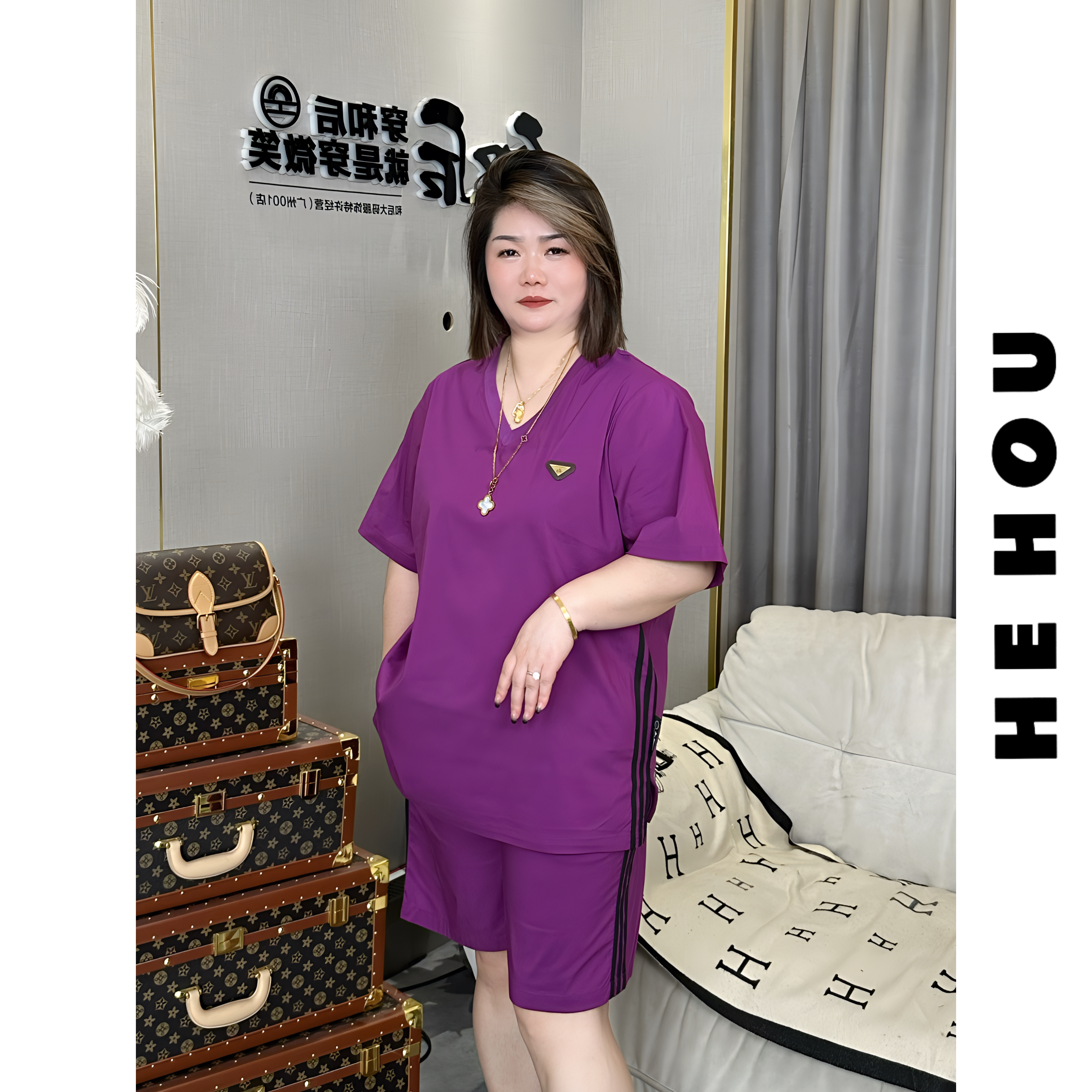 506676 和后大码 夏季显瘦新款运动休闲百搭宽松潮流个性韩版套装