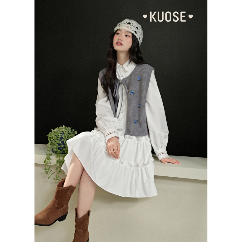 【视频专享】阔色气质衬衫长袖连衣裙2025春季新温柔短裙KSB2501006