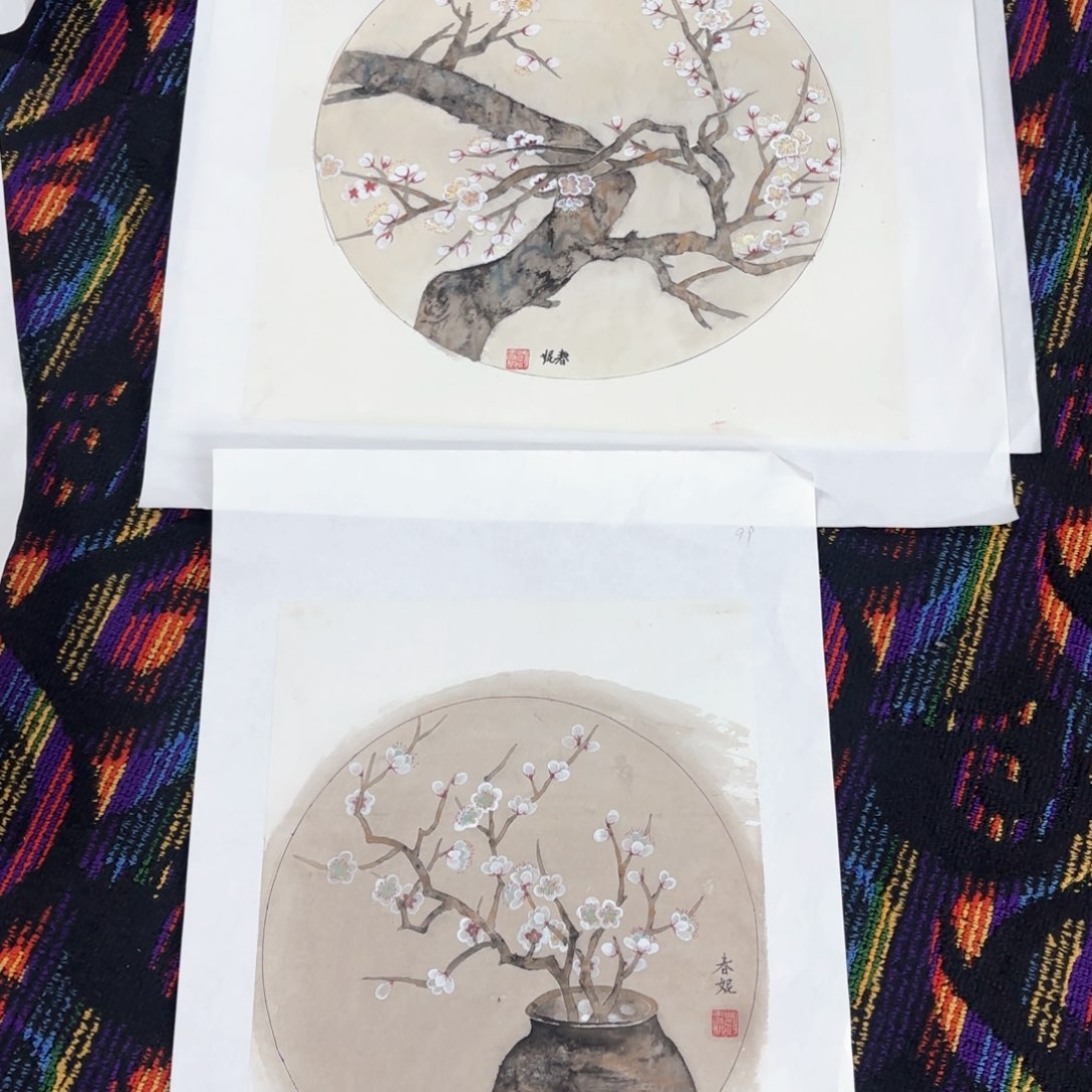 国画M****I春妮 斗方 第二张瑕疵