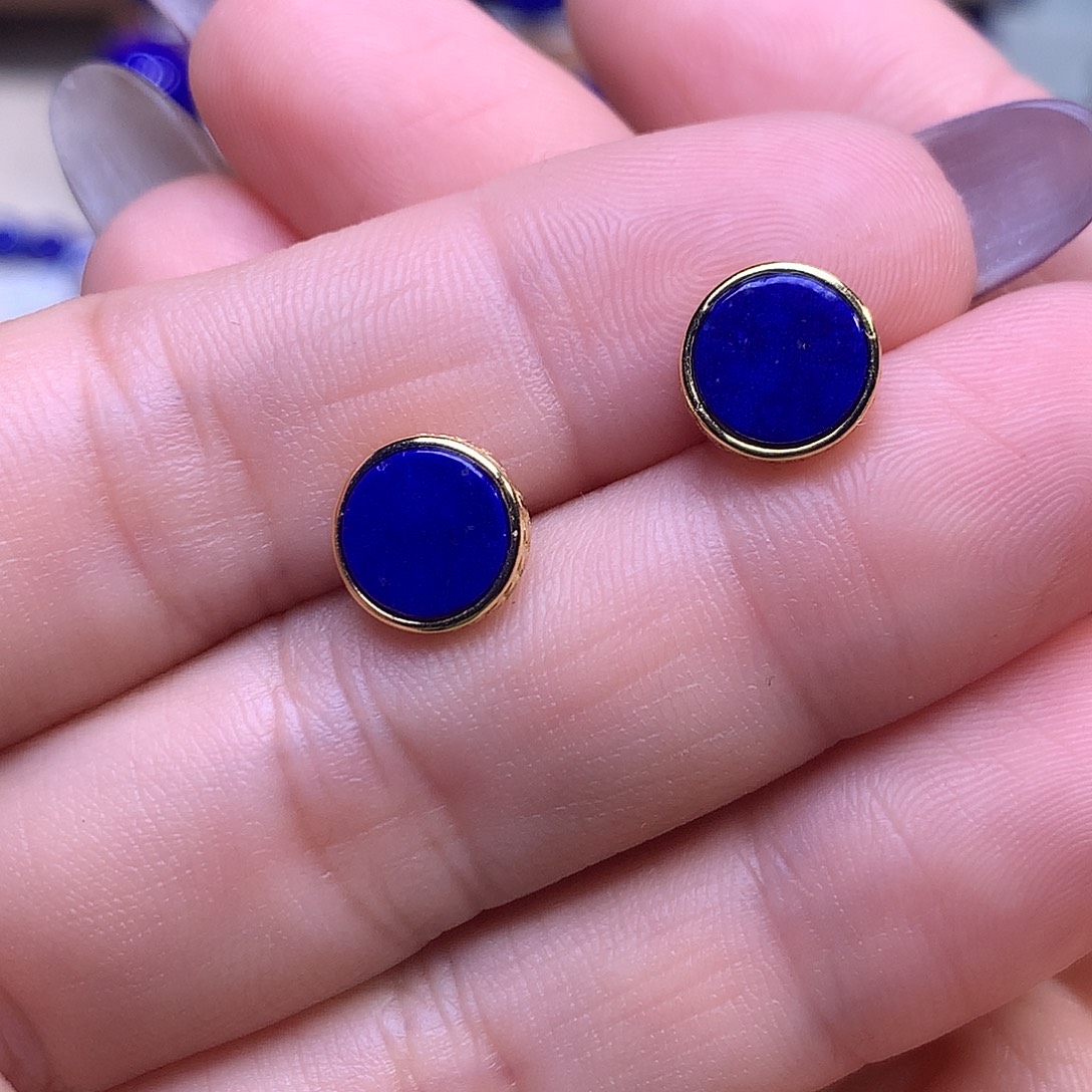 ****️青金石银S925镶嵌耳饰