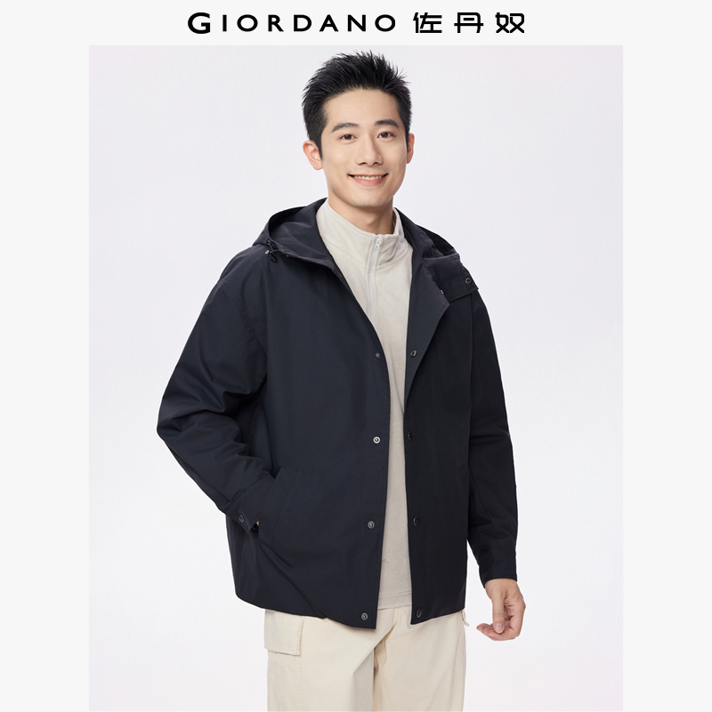  佐丹奴秋冬款外套男装连帽打褶袖肘宽松时尚风衣外套 01075088