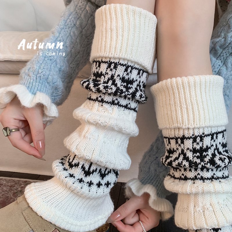 费尔岛针织袜套女小腿袜秋冬季加厚保暖搭配雪地靴复古堆堆小腿套