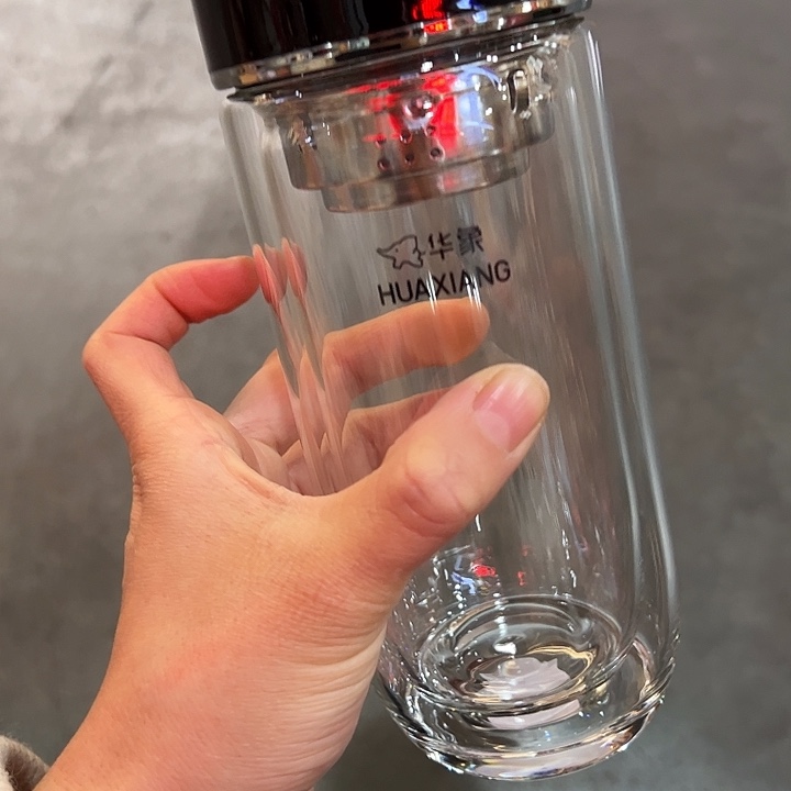 华象双层玻璃杯4404402202-6黑色玻璃杯