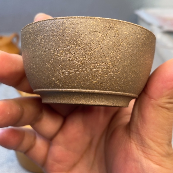 紫砂茶壶半手工刻绘主人杯