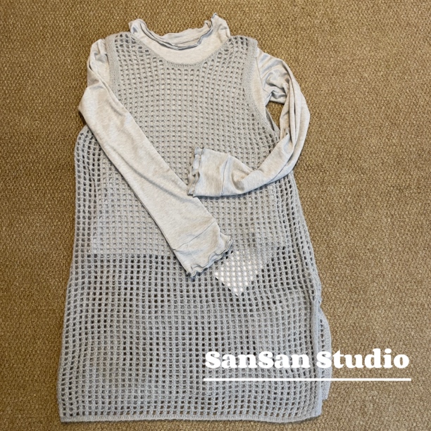 SanSan家  98587 韩系纯色简约无袖针织镂空背心连衣裙叠穿罩衫