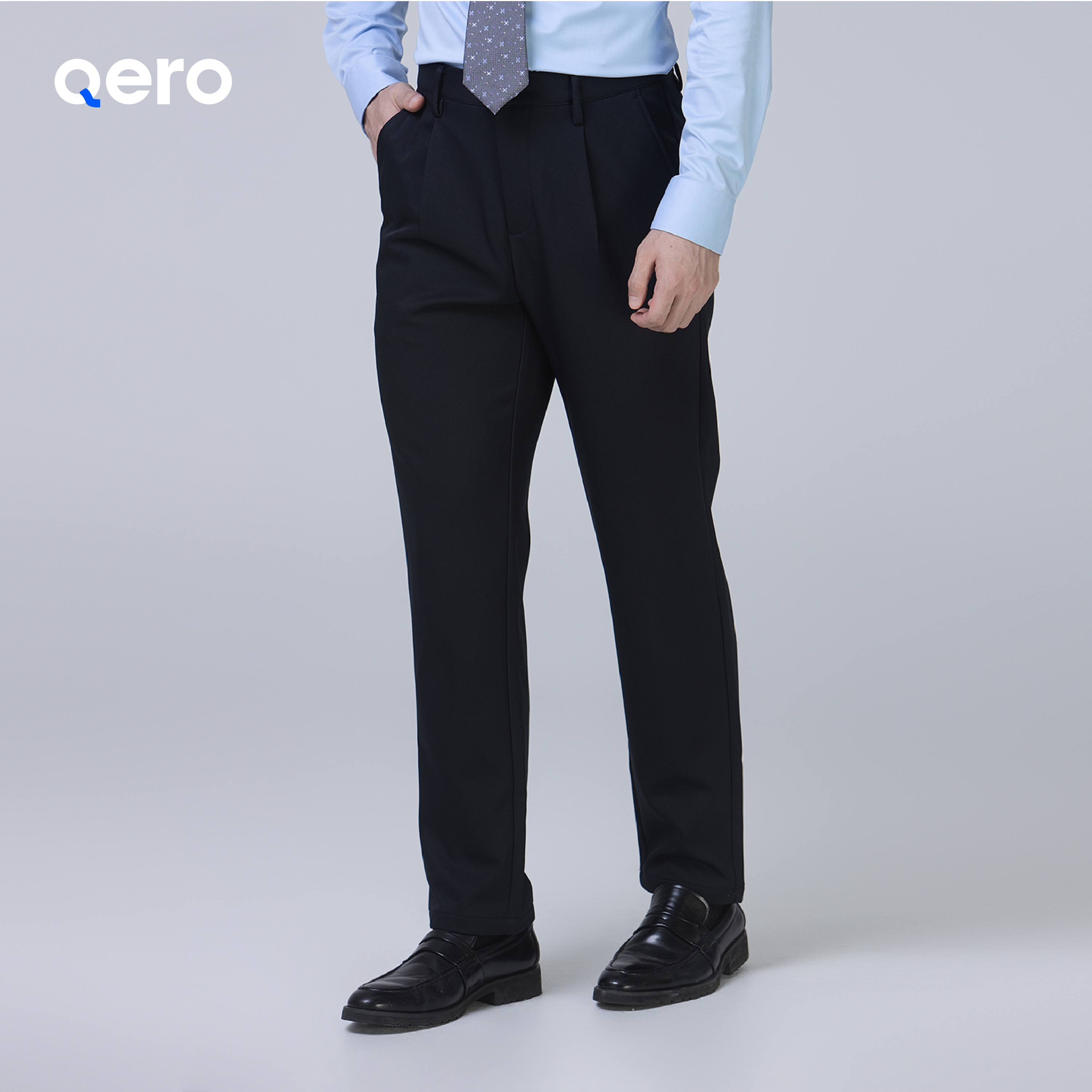 QERO-秋冬款职业免烫通勤裤薄款男士工作裤直筒黑色那不勒斯西裤