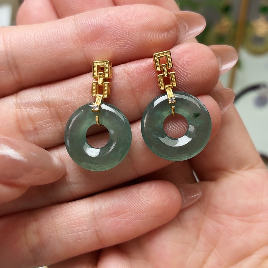 翡翠银S925镶嵌耳饰