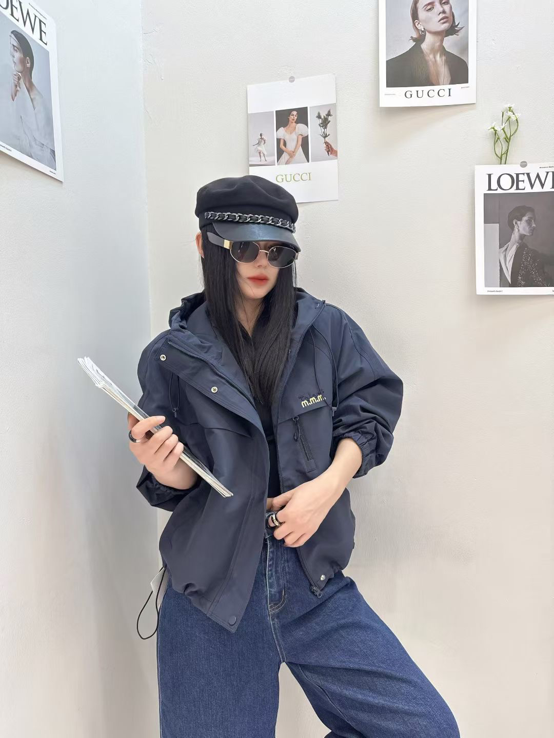 秋季女宽松型厚款纯色拉链短外套上衣韩版白色风衣女款休闲