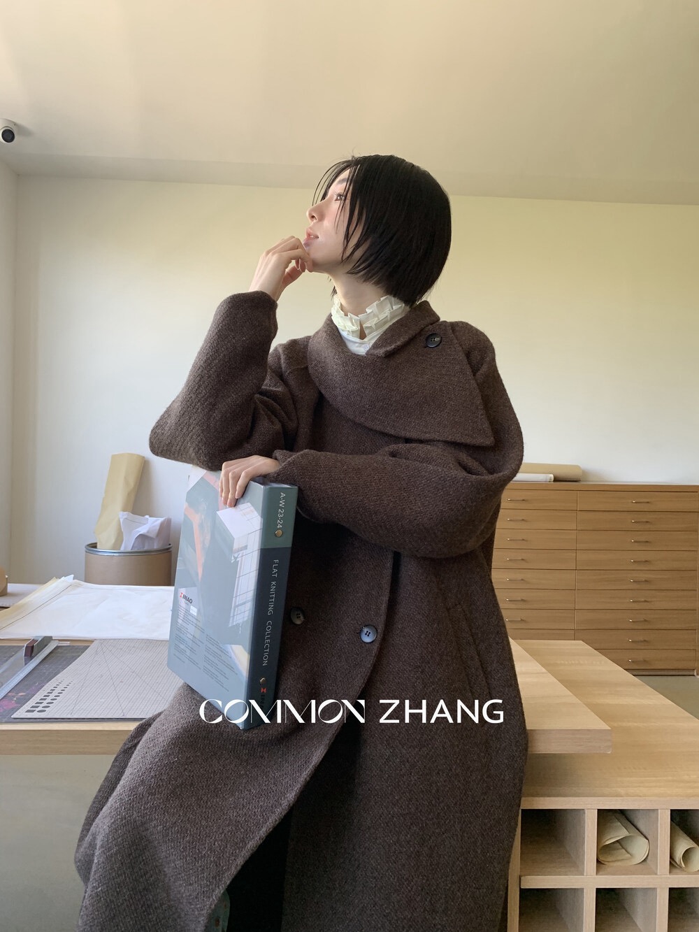 十三行CZ-冬季福秒斜领设计双面呢大衣#49009