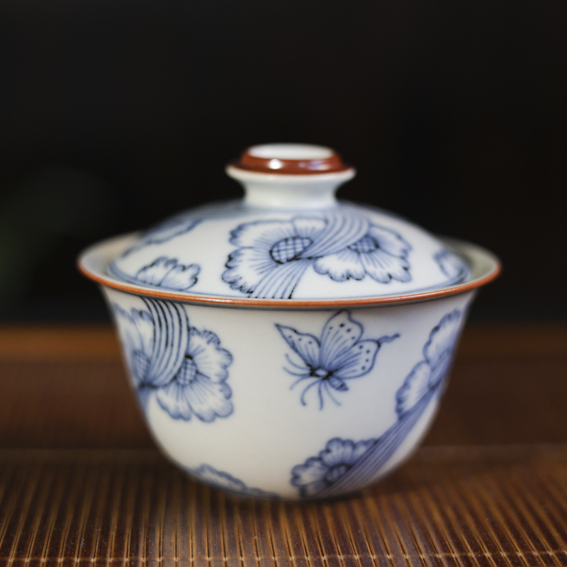 回纹蝶恋花盖碗100ml（新墨冉0346）