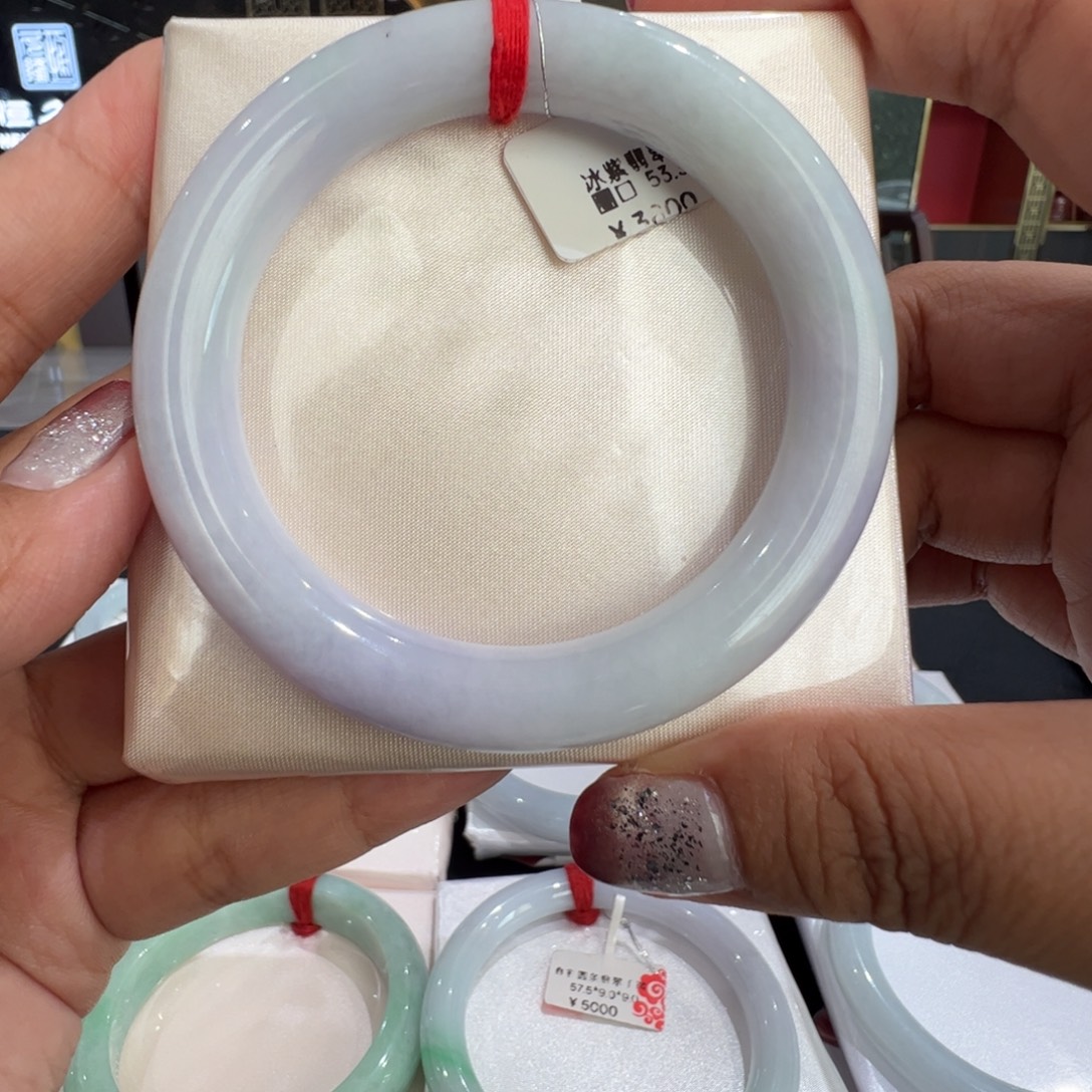 未镶嵌手镯翡翠紫底圆条5354