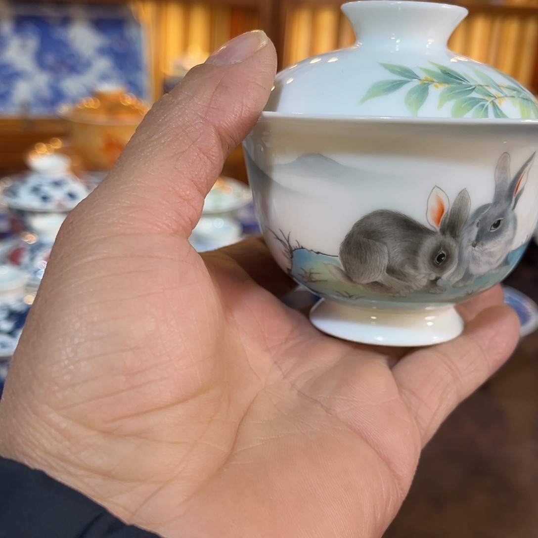 錡镇堂手工手绘盖碗