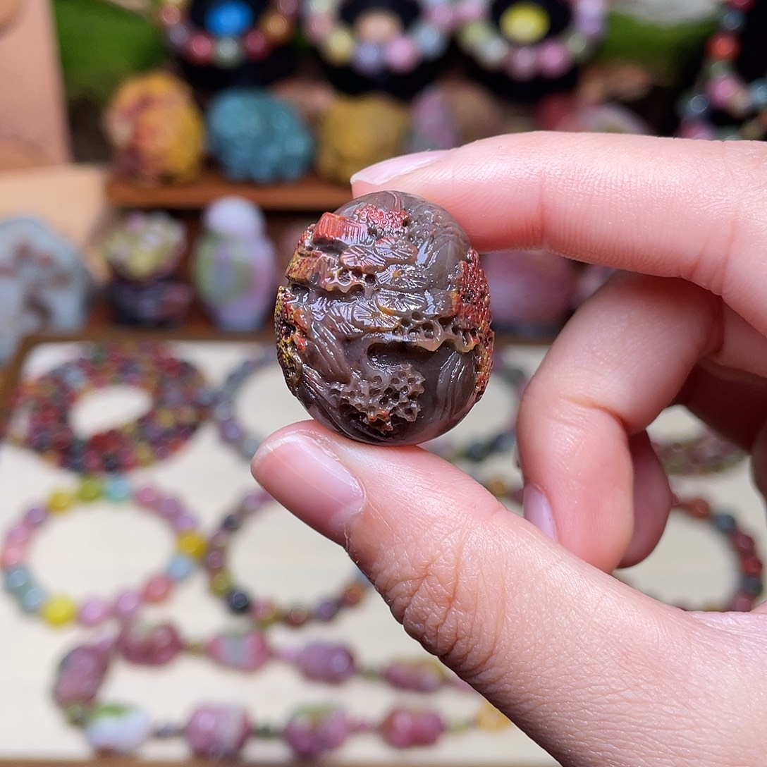 玛瑙/玉髓未镶嵌珠宝半成品盐源玛瑙山水蛋蛋