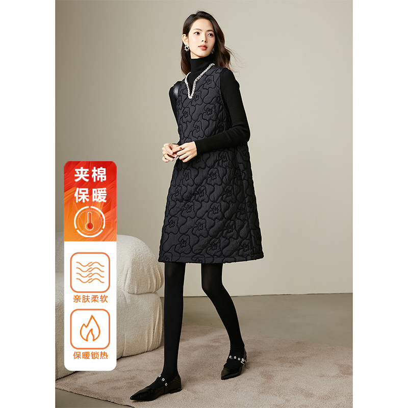 【粉丝专享】连衣裙肌理印花夹棉背心裙24111811
