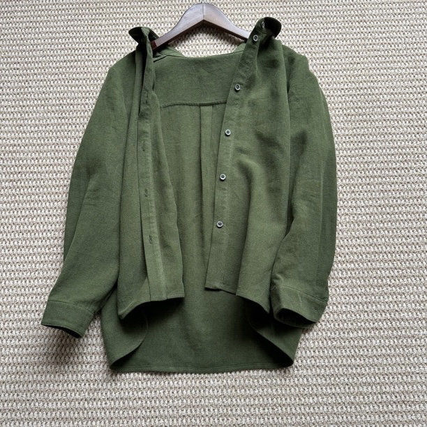 水果酵素原生态亚麻汉麻有厚度有质感绿色长袖衬衫A-720