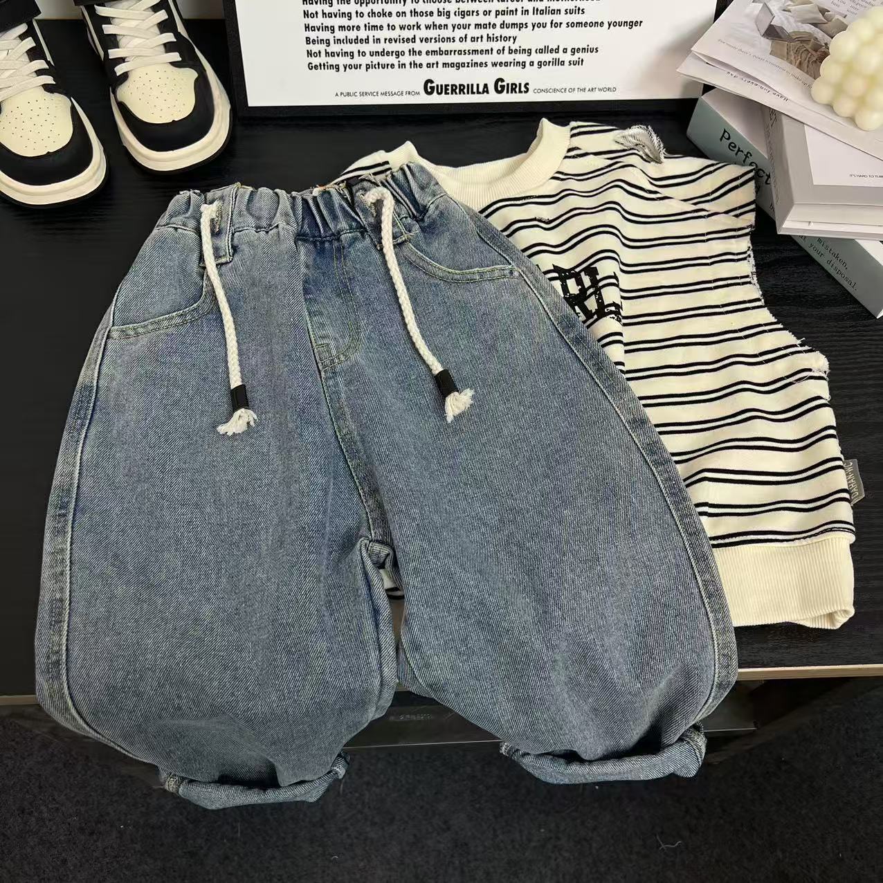 K036韩版儿童拼接兜牛仔裤