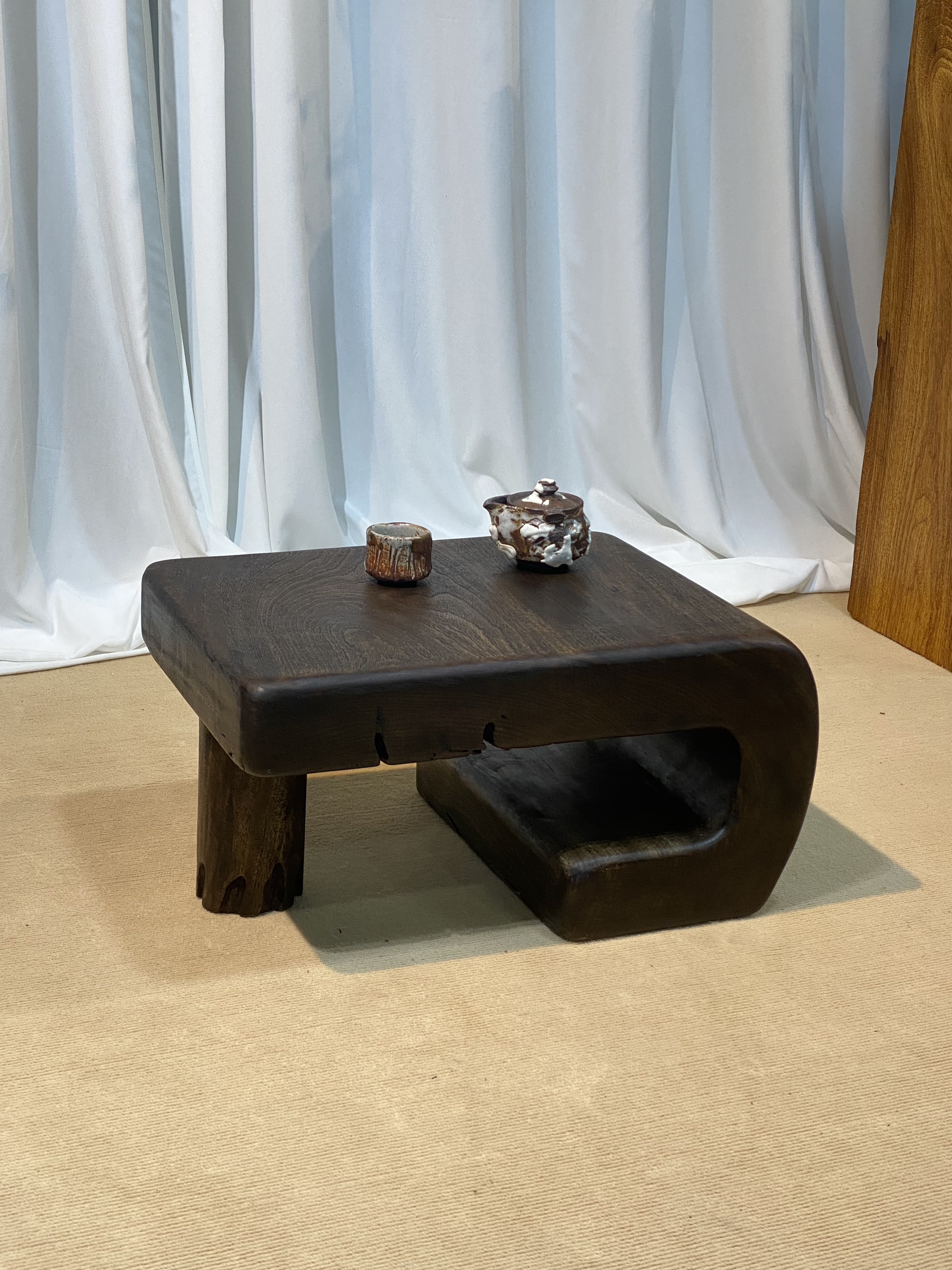 香樟木茶桌 侘寂风卷几飘窗小桌 简约席地而坐茶台房间卧室布置