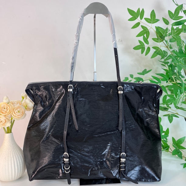 GUSHACHi女士纯色百搭单肩包车缝线托特包通勤大容量