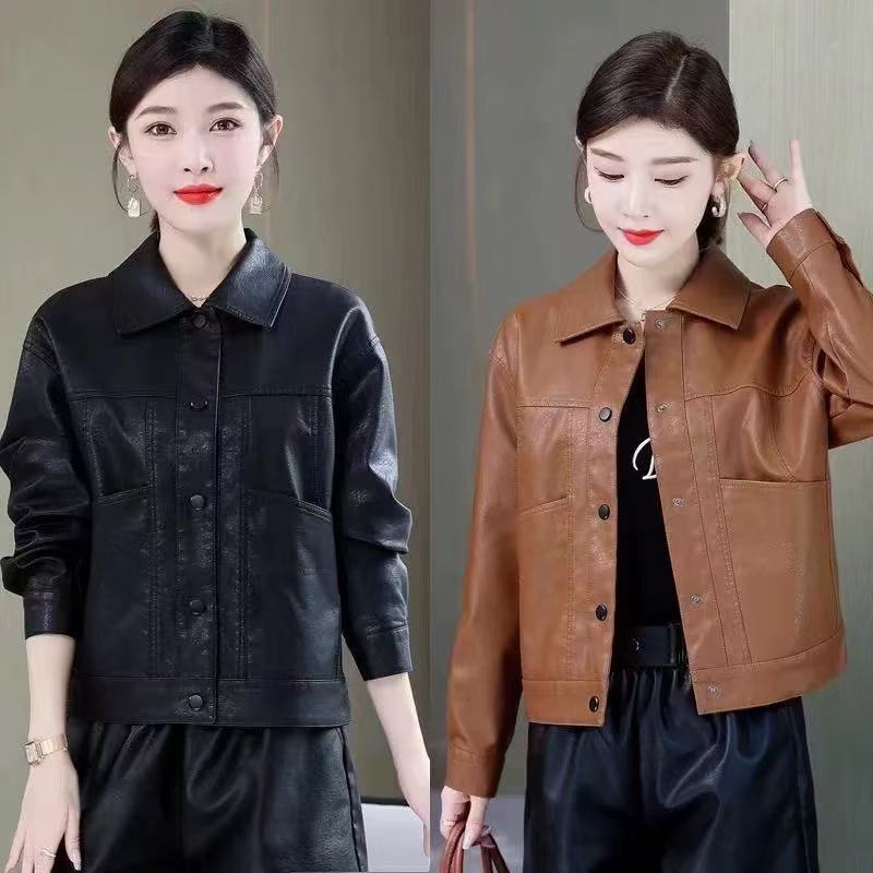 A67春秋黑色皮衣外套女短款2025春装新款胖mm大码女装韩版