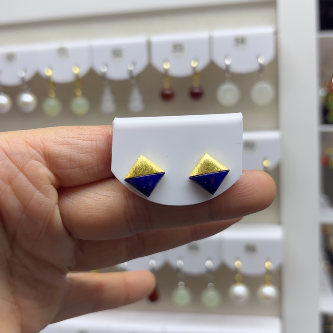 青金石银S925镶嵌耳饰