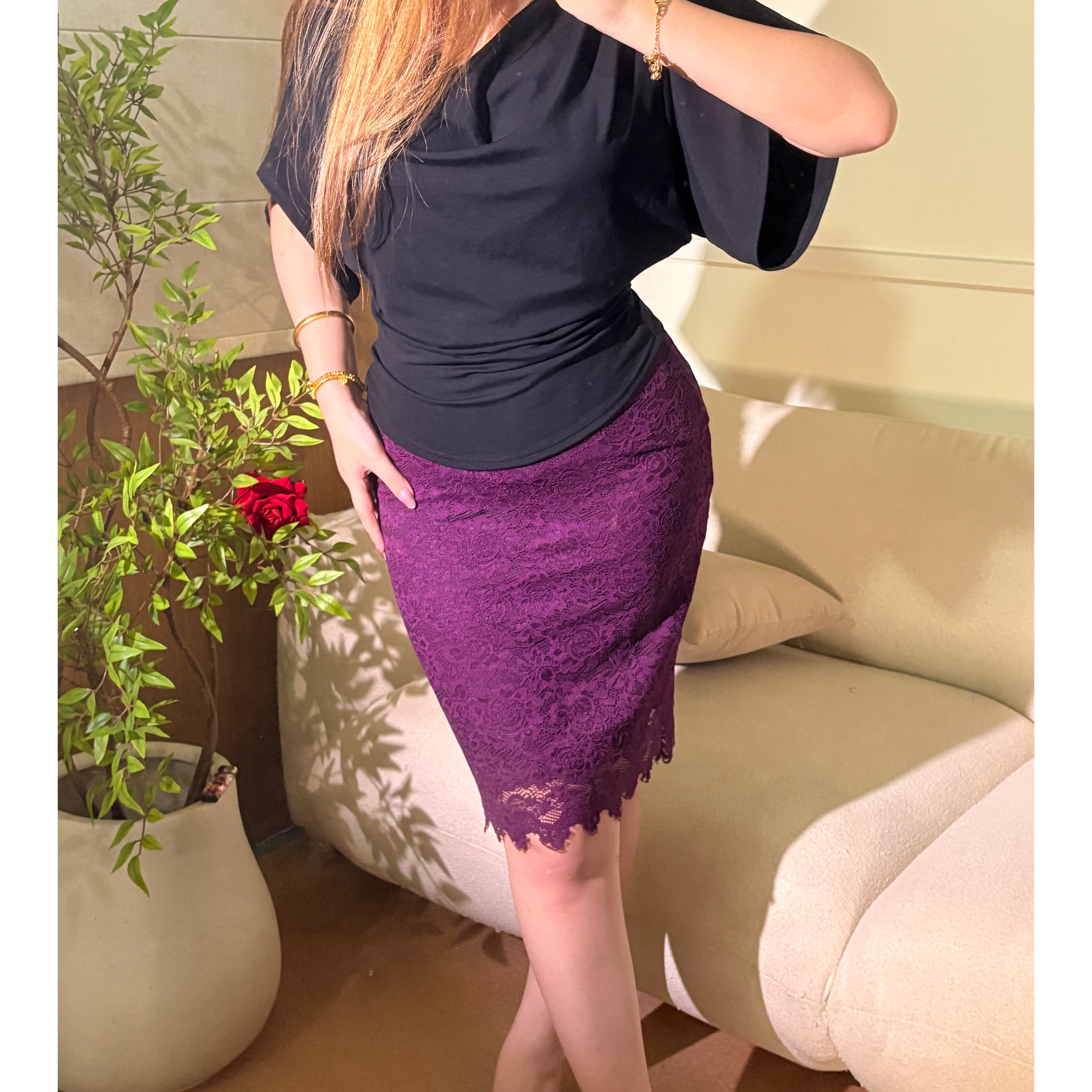 赛蔷低语 性感小香风设计师款修身百搭显瘦蕾丝半身裙+上衣