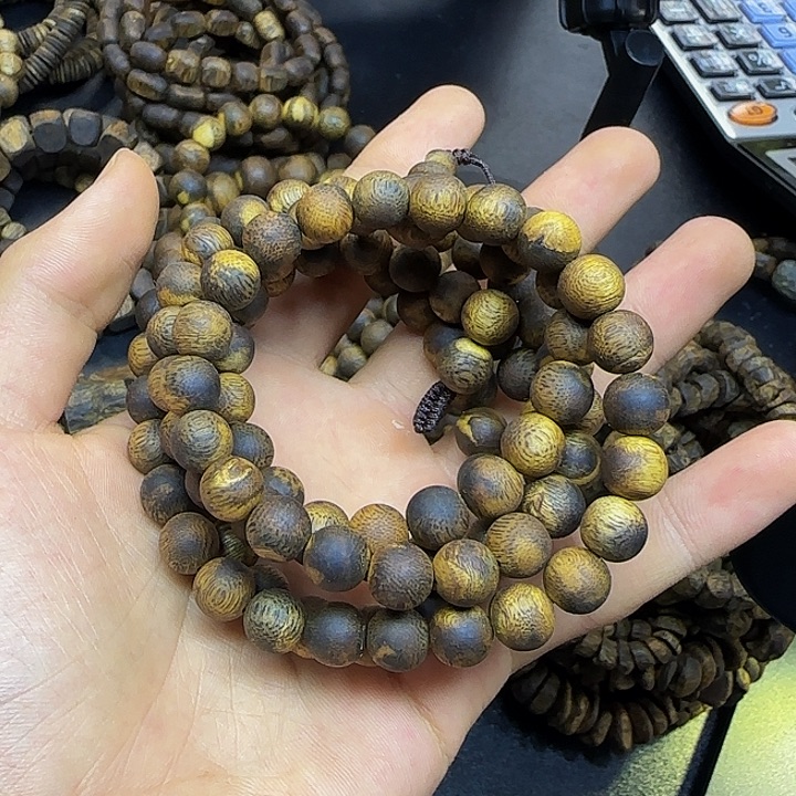 手串沉香99分沉0.9圆珠多圈38克加