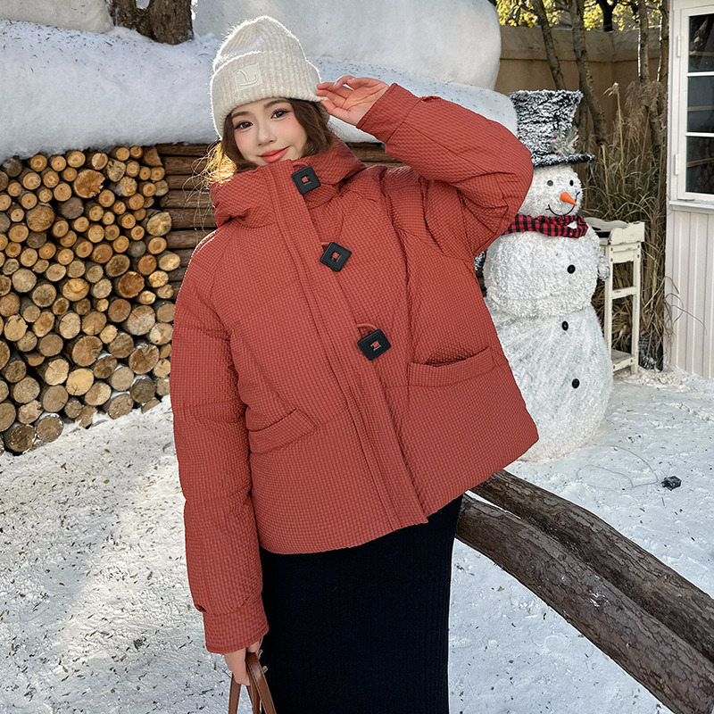 2025冬季新款格子连帽棉服女短款时尚百搭棉袄冬季女士休闲外套