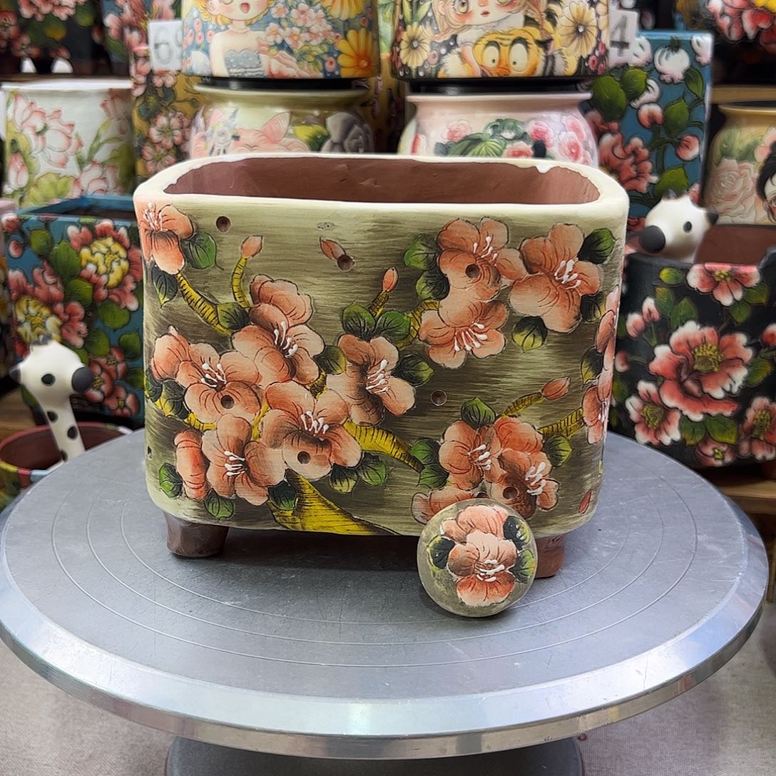 ༄***࿐景德镇炫彩手绘景德镇陶瓷花盆