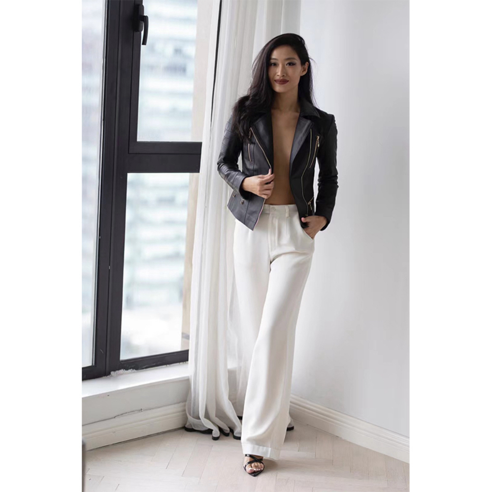 真皮机车皮夹克修身皮衣永恒经典款 瑞典Charlotta小众设计师品牌