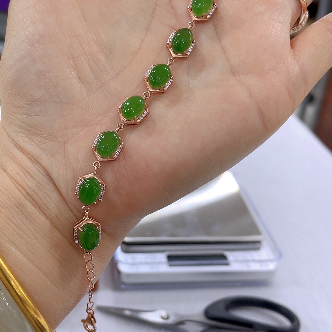 银S925镶嵌手镯和田玉阿***坤