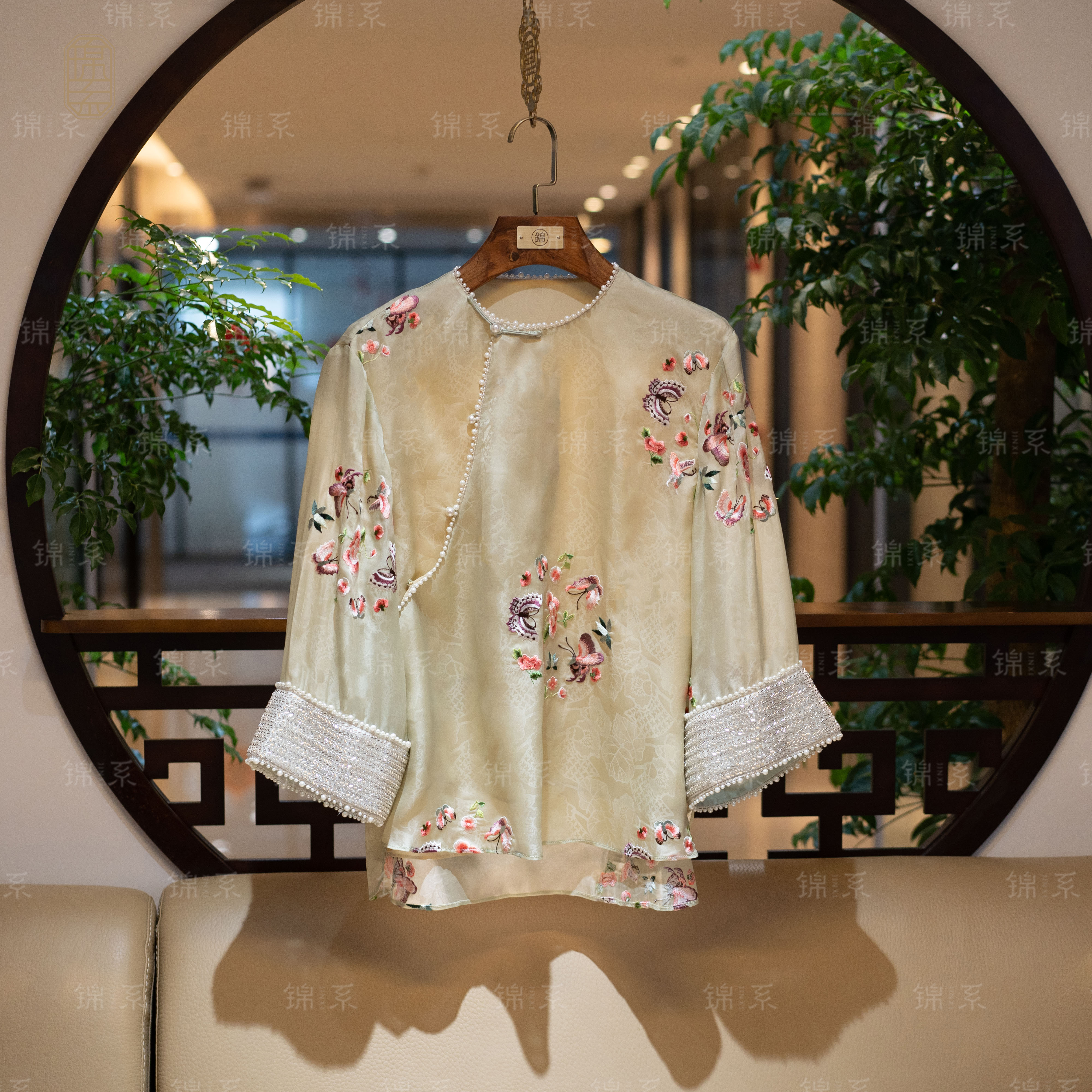 【锦系】真丝欧根缎新中式国风桑蚕丝长袖上衣C-36468-S3149961