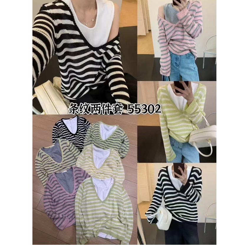 【云云精选】55302 春韩系条纹两件套