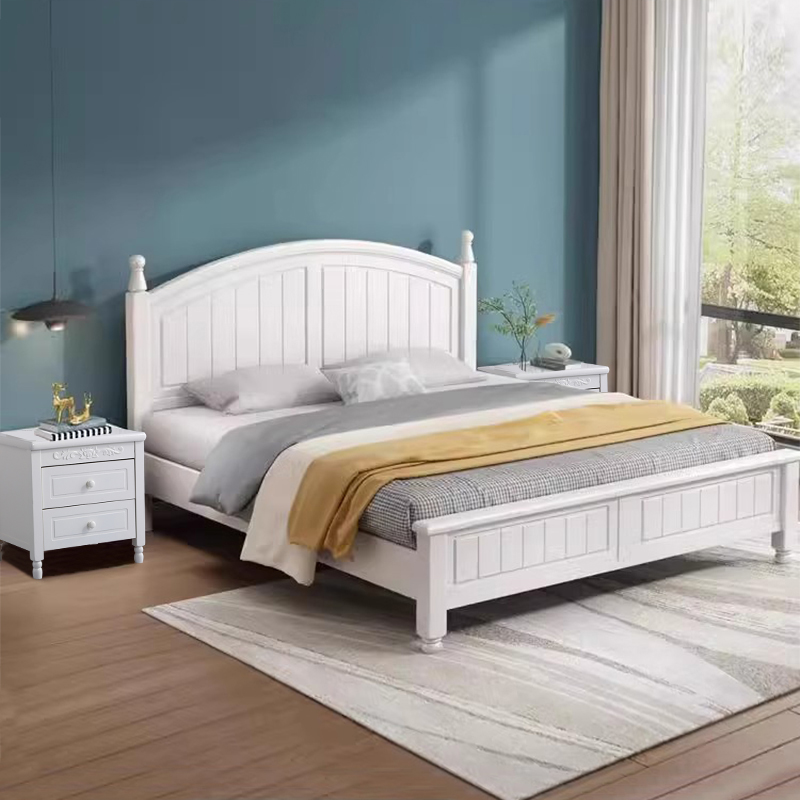 美式储物大床单人婚床拼板韩式实木床家用北欧白色简约出租房