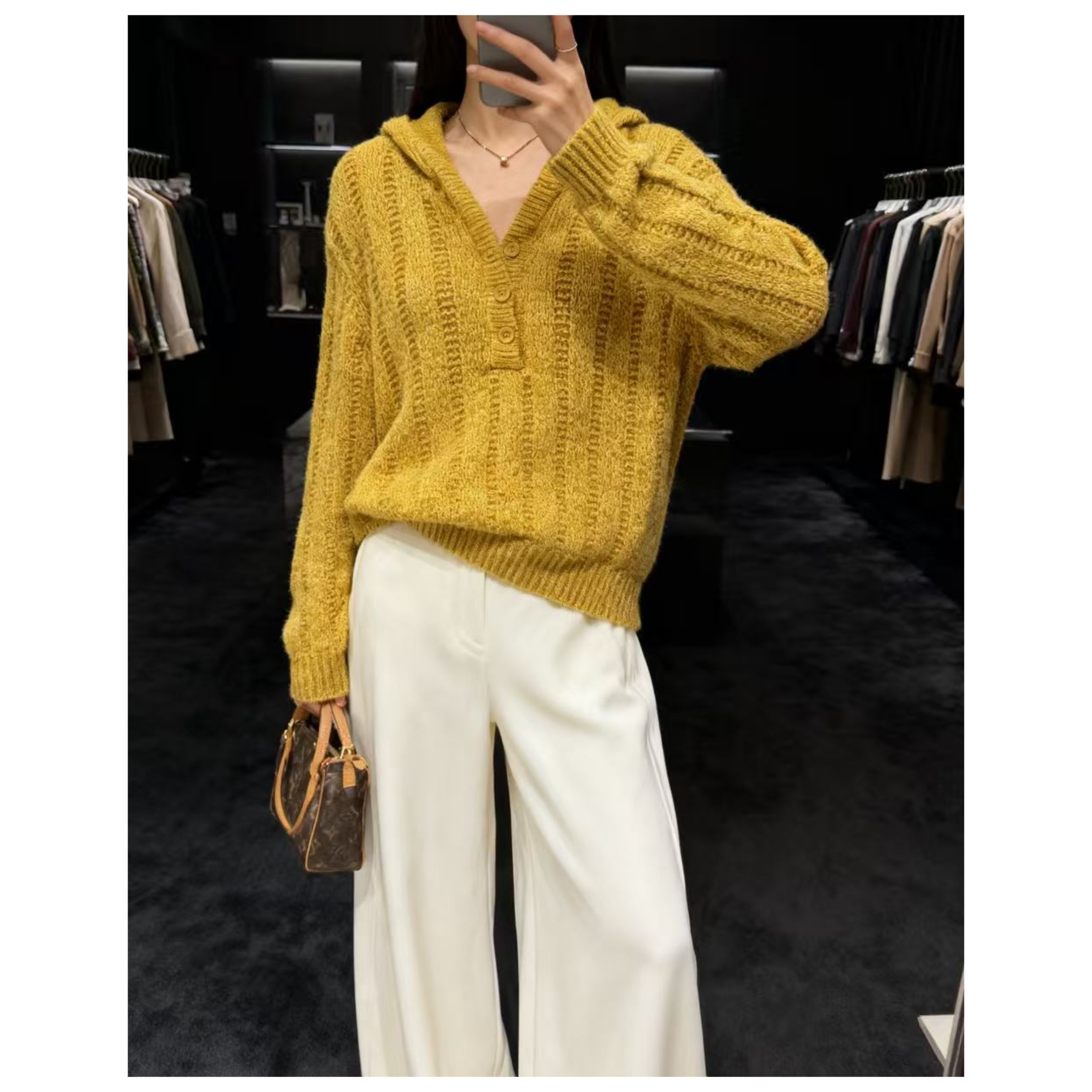 全毛高货~勿机洗！胸114-180长51连帽减龄扎眼C位亮色毛衣4325