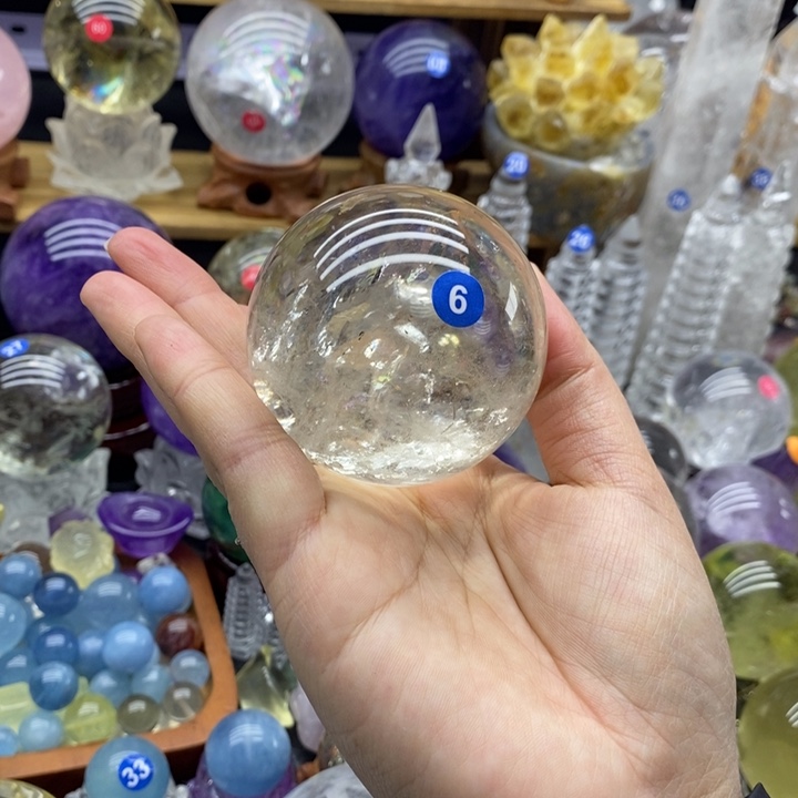 无***方石材天然白水晶球