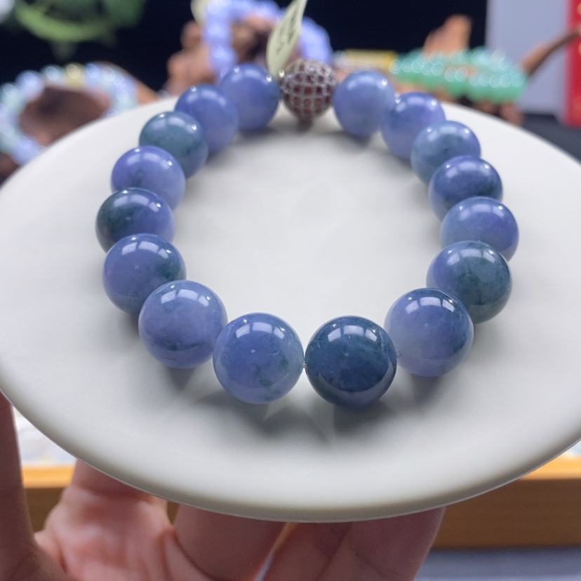 【闪购商品】翡翠手串未镶嵌浓紫飘花手串卡12+