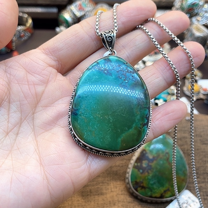 花岗岩吊坠925银坤尼泊尔手工制作