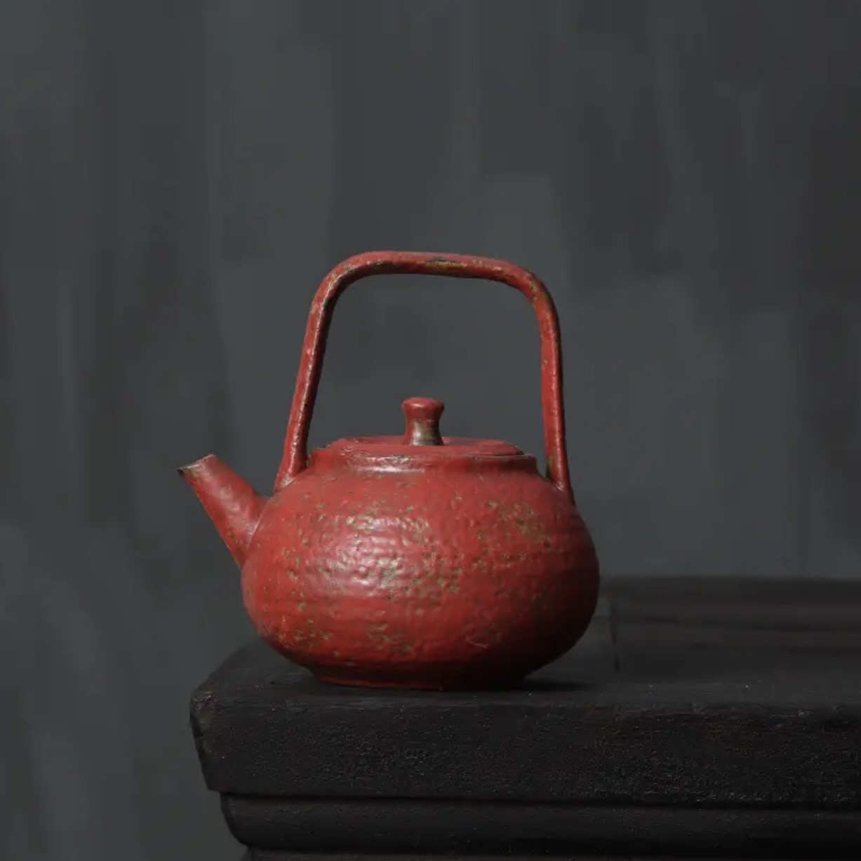 卢老师手作万紫千红满山红手作赭石釉紫红铁陶提梁泡茶壶