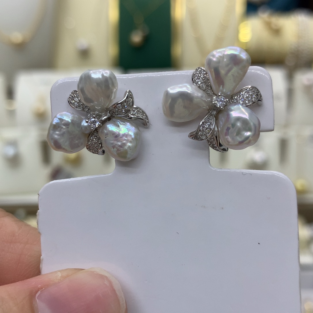 淡水珍珠耳饰银S925镶嵌