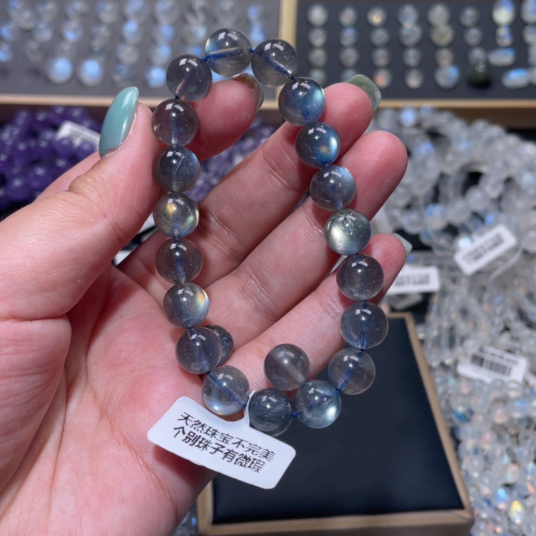 b***e手链未镶嵌长石黑体灰月光手链10.3mm