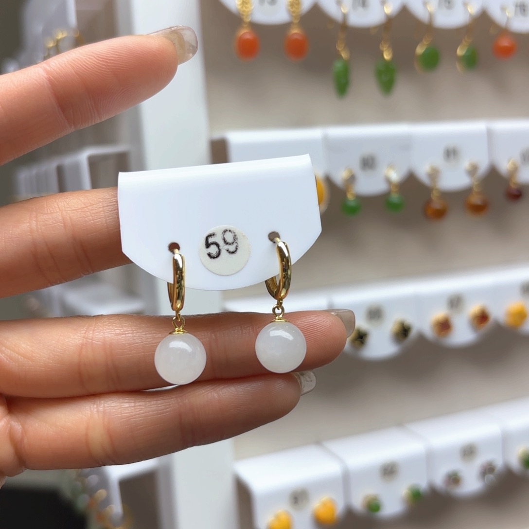 和田玉银S925镶嵌耳饰2