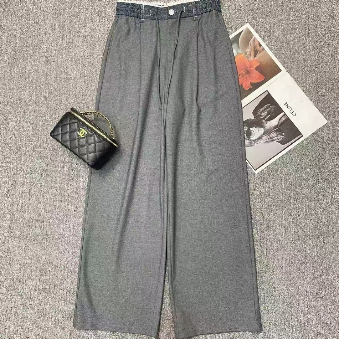 D50423新款抽绳阔腿直筒休闲百搭西装裤女裤