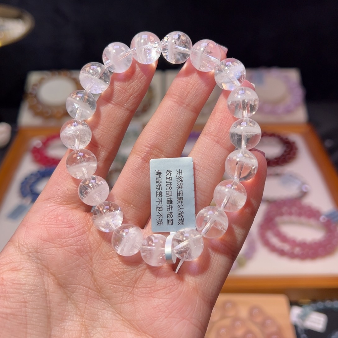 水晶手串未镶嵌10m祖宗级彩虹白幽灵