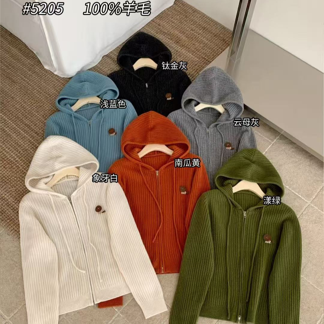 1215-22韩国订单小狮子加厚双拉链连帽羊毛开衫