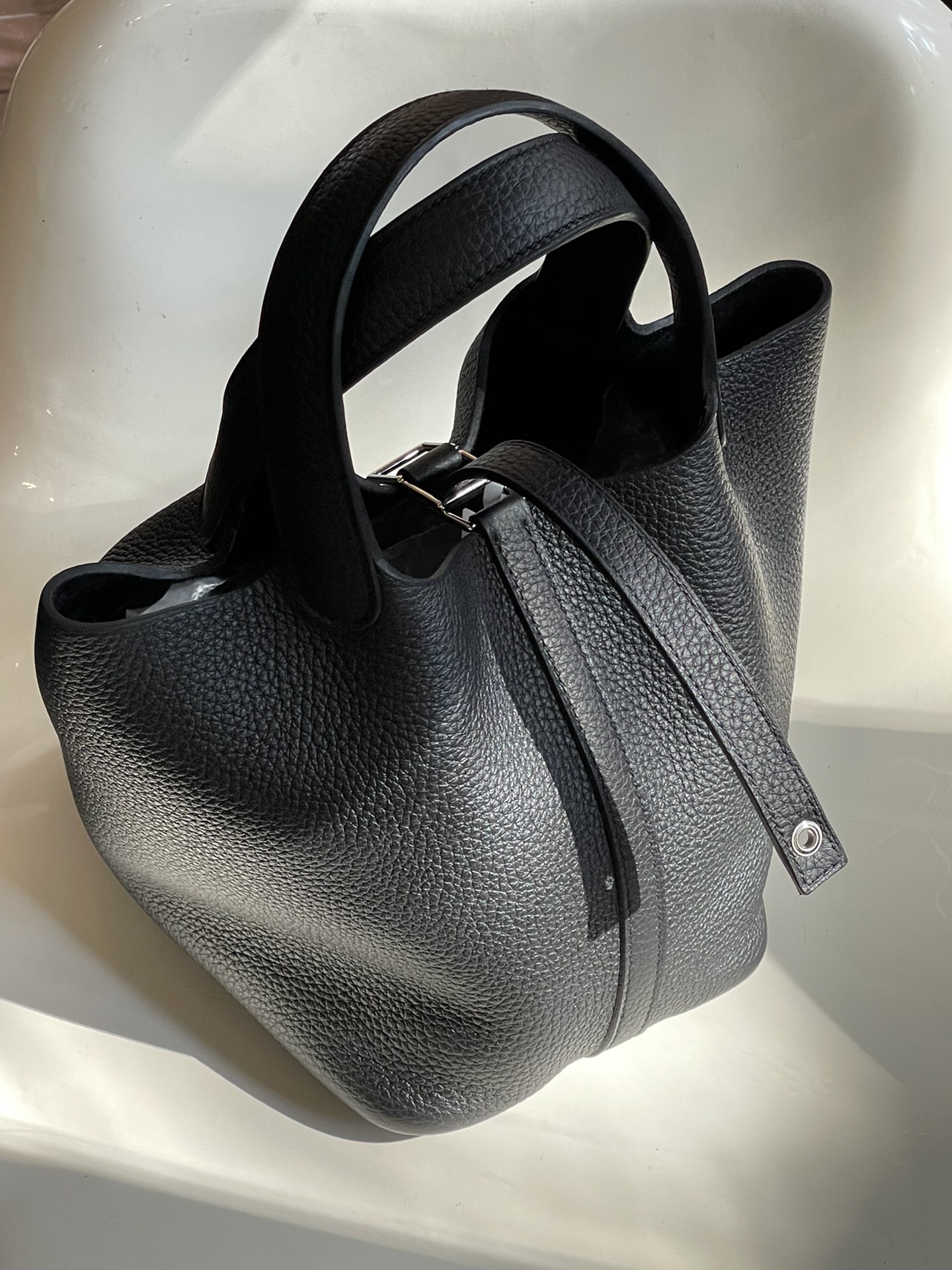 99新 Hermes/爱马仕 HIHI黑银菜篮子22Z刻JL